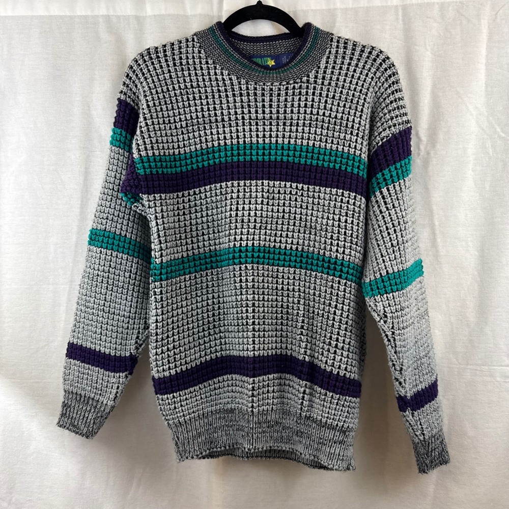 Vintage 90s  Pirate XL Geometric Waffle Knit‎ Striped Sweater Crewneck